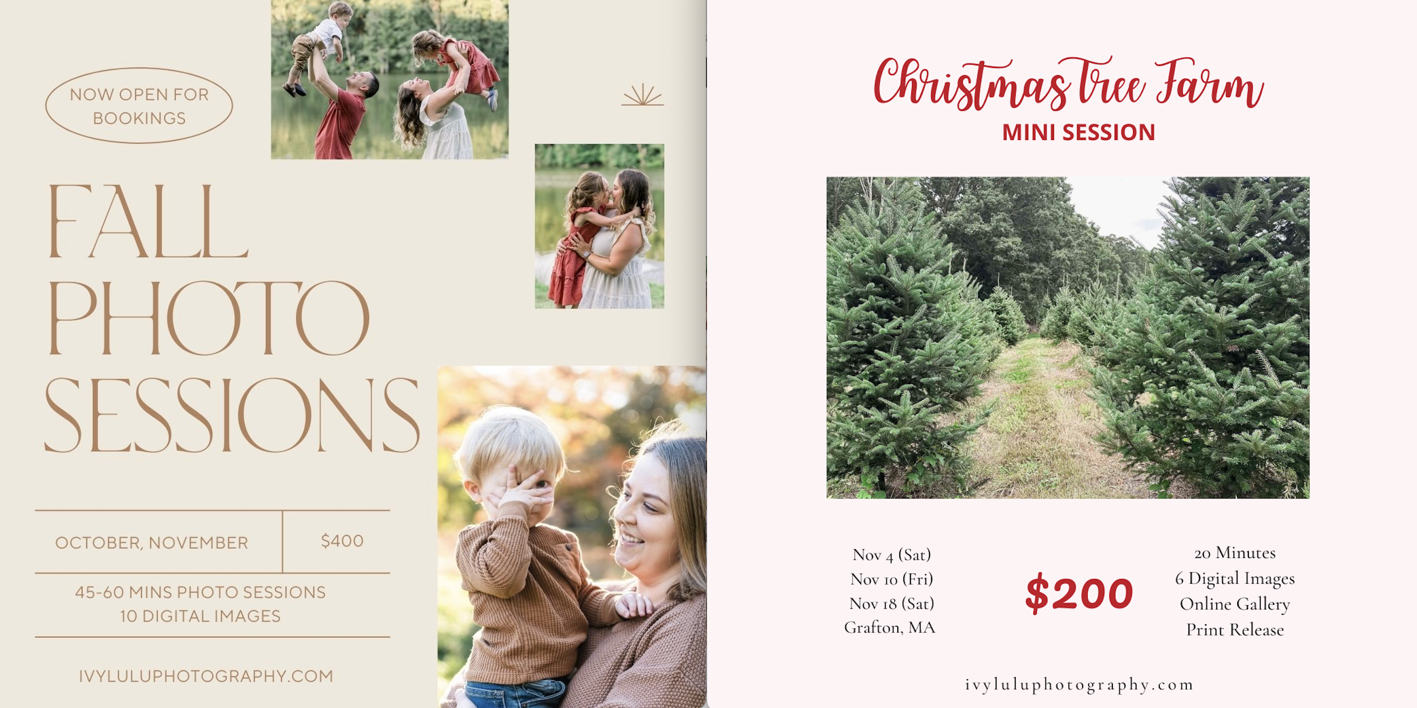 Ivy Lulu Photography Fall Sessions and Tree Farm Mini Sessions are now booking